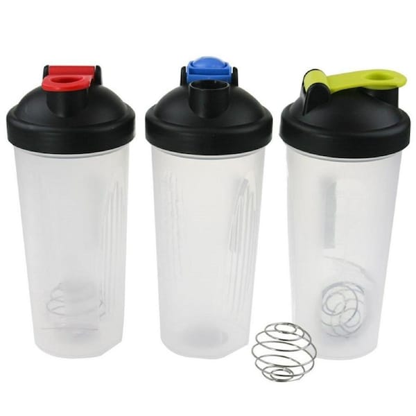 3 Protein Shaker 600ml Supplement Drink Blender Mixer Bottle Steel Ball