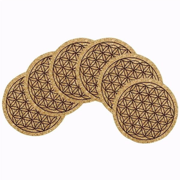Flower of life Cork Coaster Set of 6 Dinner Tableware setting Set Yoga Grid