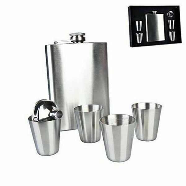 Portable Flask Stainless Steel with 4 shot glass Funnel Travel Set