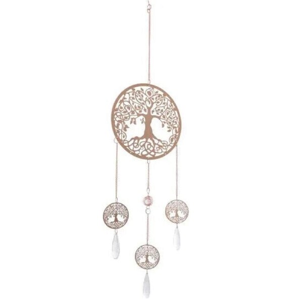 Rose Gold Spiral Crystal Charm Hanging Wind Chime Home Decor - Tree of Life