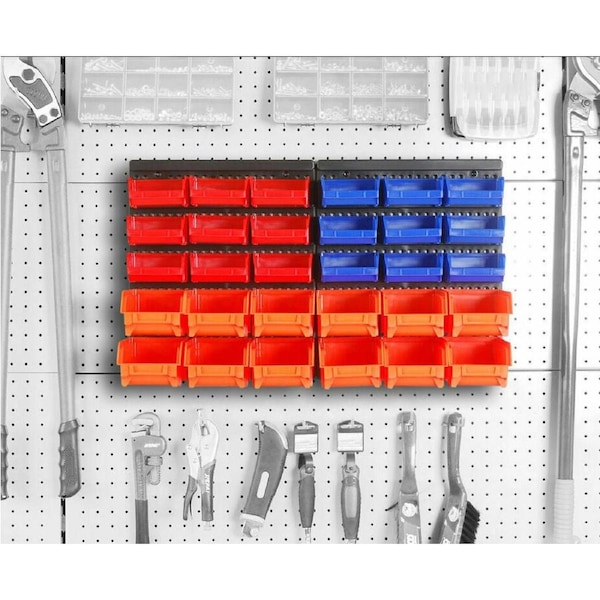 30Pc Parts Storage Bins Wall Mounted Tool Organiser Board Tray Rack Workshop Box