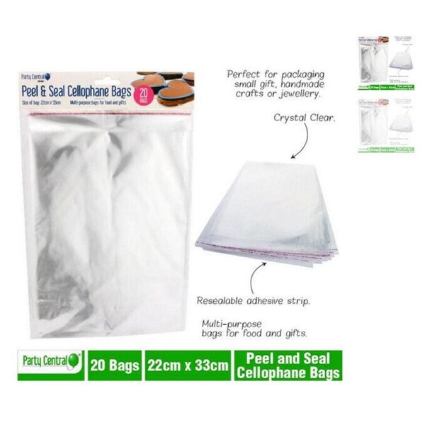 60x Peel & Seal Cellophane Bag Self Adhesive Clear Food Jewellery 22x33cm