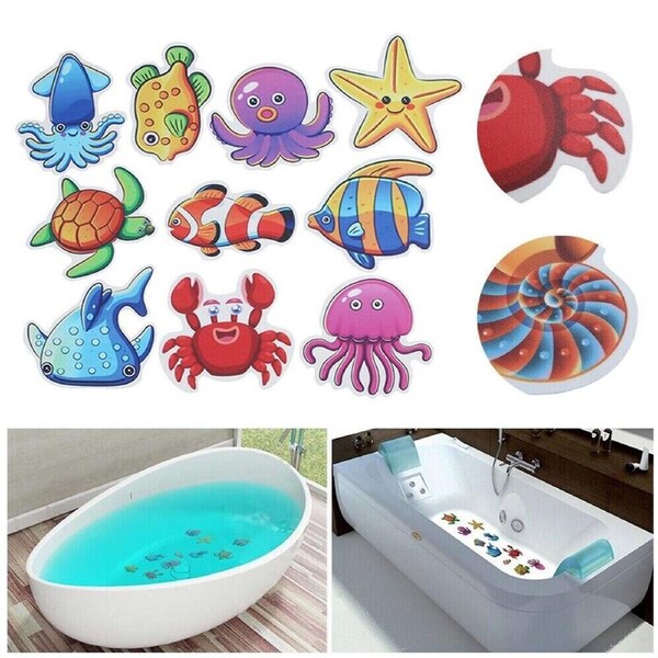 10x Non-Slip Cute Cute Sea Creature Waterproof Stickers Bath Tub Mat Children