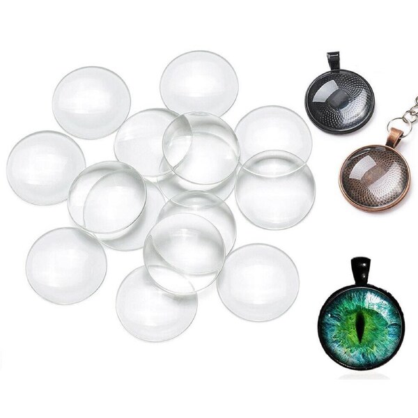 30x Cabochons Clear Glass Dome Flat Back Round Transparent 12mm x 4mm Jewellery