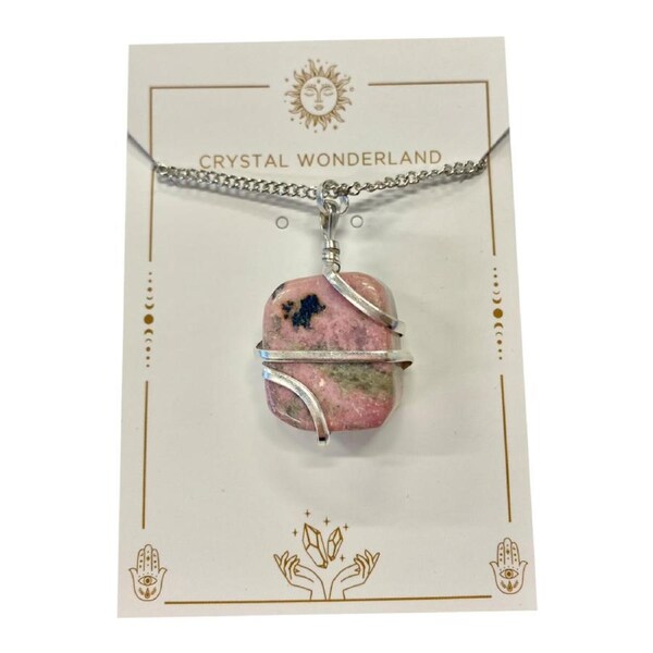 Infinity Loop Crystal Tumbled Collection Rhodonite Pendant Necklace Silver