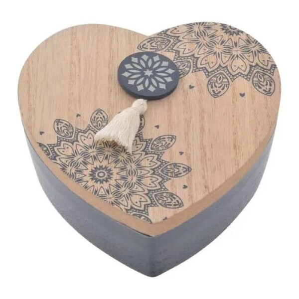 Heart Box Mandala Jewellery Trinket Box Wooden Crystal Art Storage Organiser