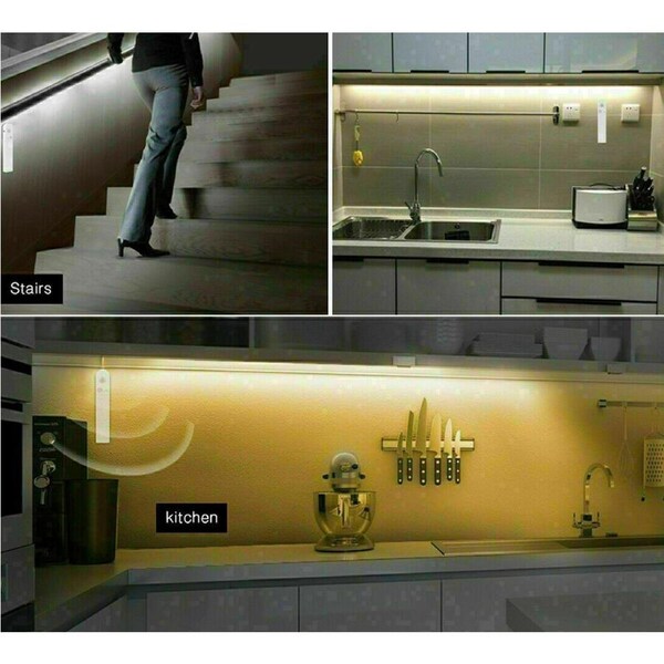 Cool White Battery Operated Motion Sensor Cabinet Light LED Strip Under Bed 2M