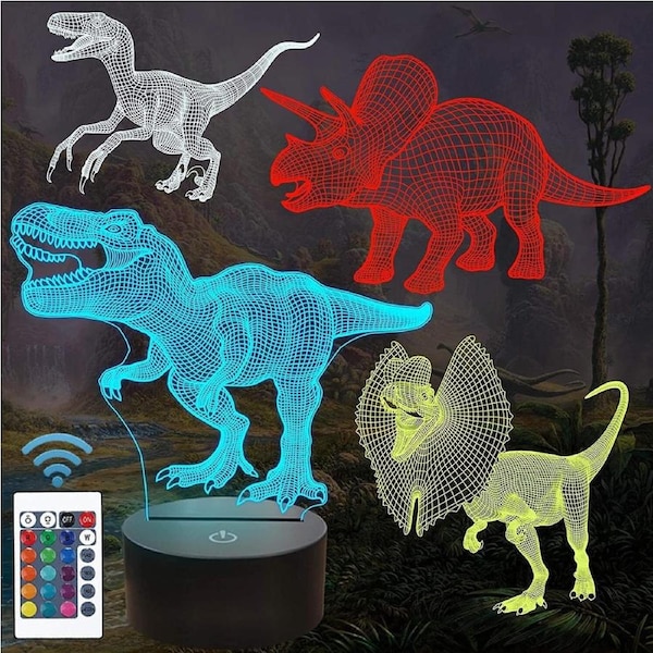 4 Patterns Lamp 3D Illusion Optical Night Light Colors Change Decor Dinosaur