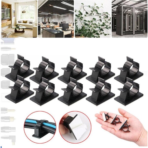 20x Adhesive Cord Management Cable Clips Wire Holder Organizer Clamp Black