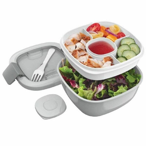Bentgo Salad Bowl To Go Stackable Lunch Dressing Container All-In-One- Grey