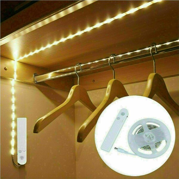 Warm White Battery Operated Motion Sensor Cabinet Light LED Strip Under Bed 1M