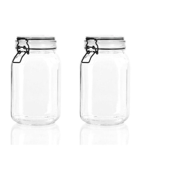 2x Clear Glass Jars Clip Candy Food Seasoning Condiment Storage Container 1.5L