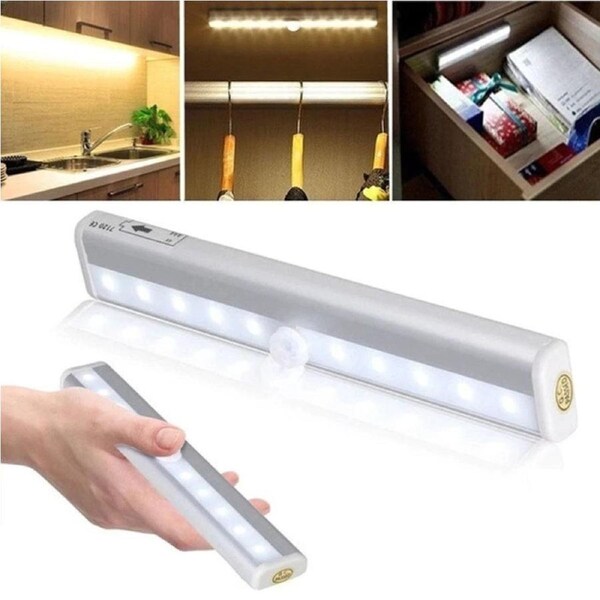LED Motion Sensor PIR Cordless Night Light Closet Stair Battery Powered White