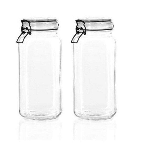 2x Clear Glass Jars Clip Candy Food Seasoning Condiment Storage Container 2.1L