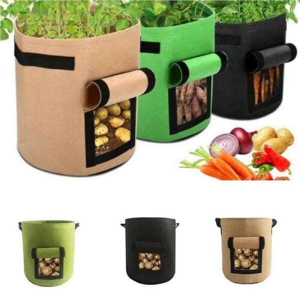 Potato Grow Planter Container Bag Pouch Root Plant Growing Pot Side Window Asstd