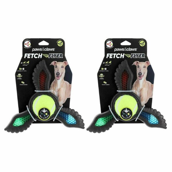2x Dog Toy Fetch Flyer Foam Dart w/ Tennis Ball Durable Rubber Pet Puppy Toy BLK