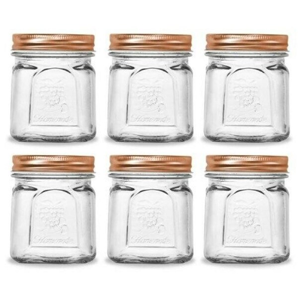 6x Glass Conserve Jar Rose Lid Screw Top Jam Lolly Storage Preserving Jars 225ml