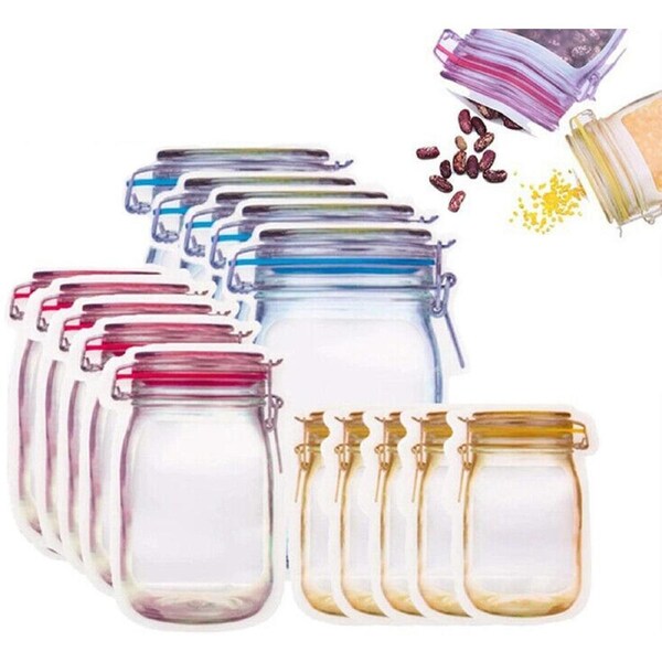 10 Pcs Mason Jar Bag Zipper Pouch PE Plastic Reusable Zipper Food Storage