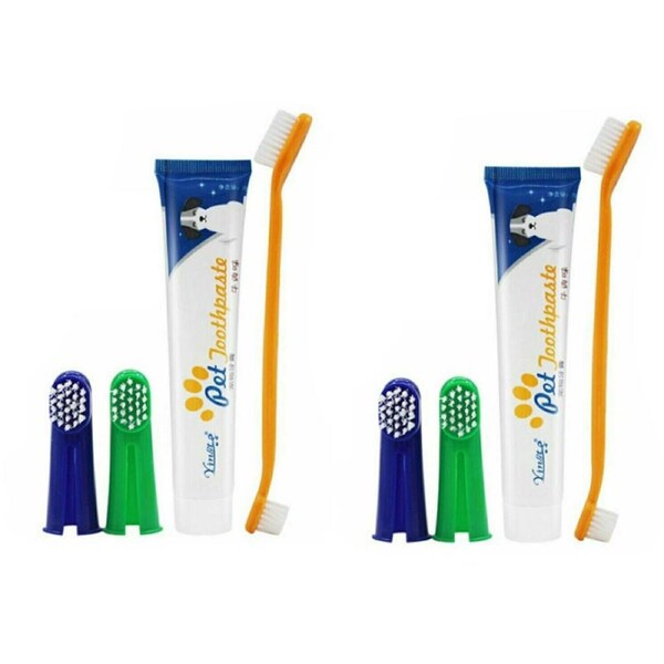 2x Pet Dog Cat Cleaning Toothpaste Toothbrush Back Up Brush Set Vanilla Flavour