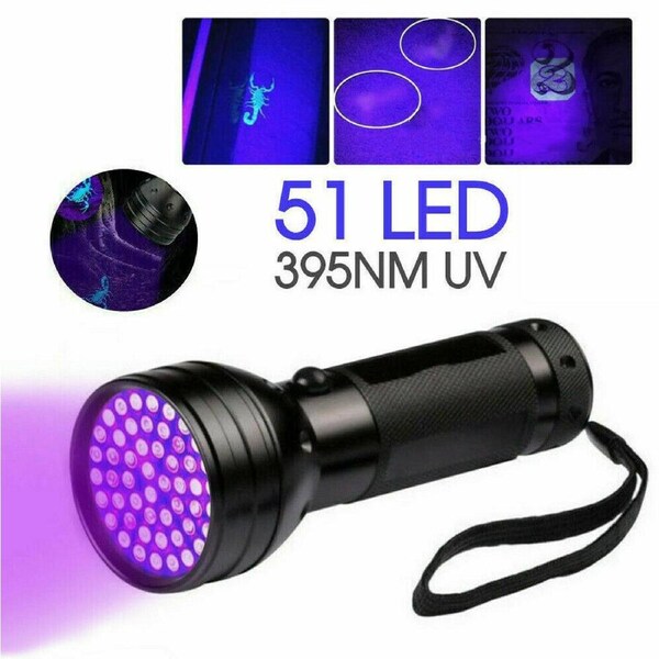 UV Torch Ultra Violet Flashlight Blacklight Light Lamp 51 LED 395 nM Aluminum Torch