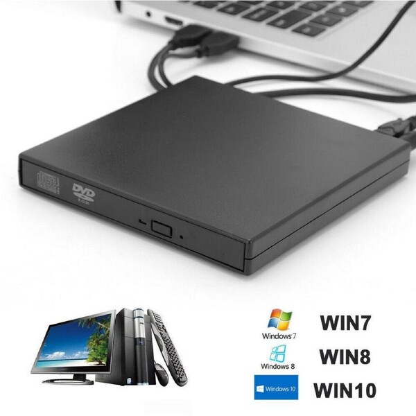 USB External CD RW DVD ROM Writer Burner Player Drive PC Laptop for Mac Windows