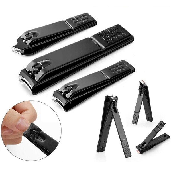 3Pcs Manicure Nail Cutter Stainless Steel Nail Clipper Toenail Trimm Black Set