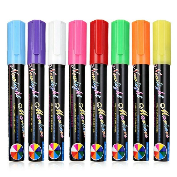 8x Liquid Chalk Marker Pens 2 Tips LED Writing Board Glass Art Pen Window 6mm