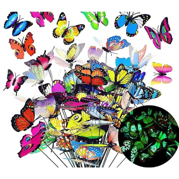 20pcs Luminous Garden Butterfly Lawn Ornaments Fairy Outdoor Yard Party Decor