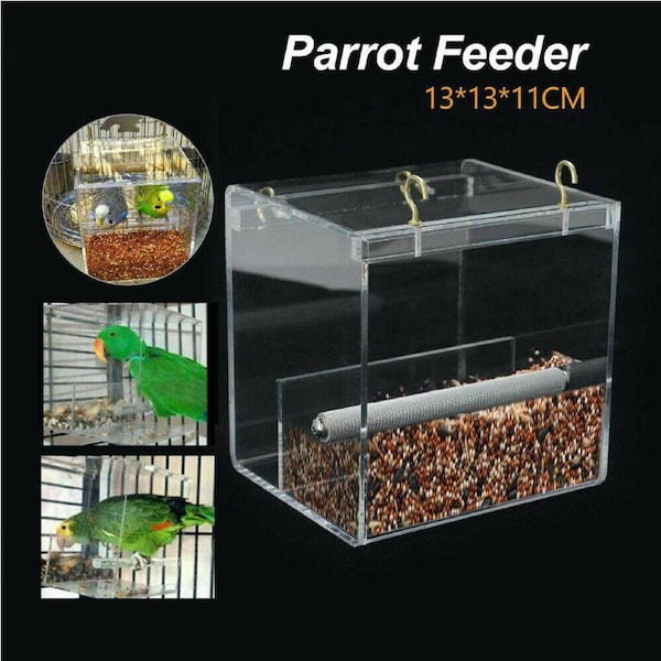 Acrylic Bird Feeder No Mess Parrot Cage Seed Feeding Container Box Automatic