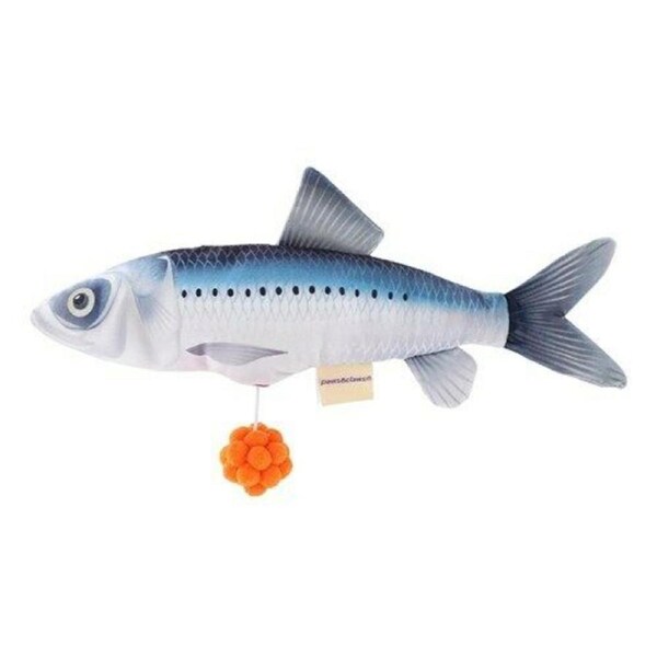 Paws & Claws Surprise Fish Plush Cat Toy Interactive Kitten Play Blue 30x10x5cm