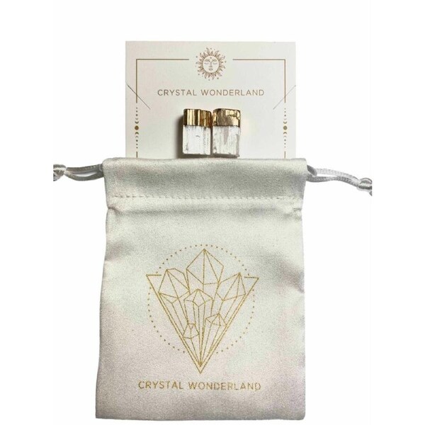 1 Pair Selenite Point Earring Studs Gold Gemstone Crystal Healing