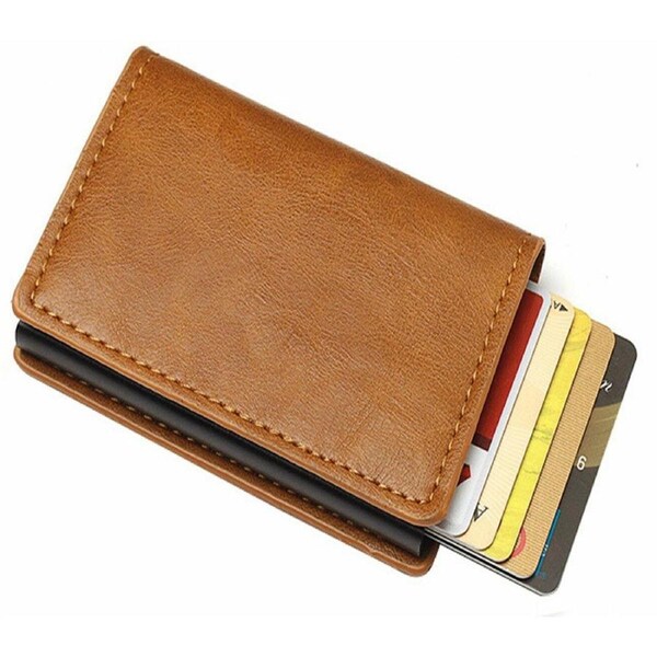 Leather Credit Card Holder Men's Money Cash Wallet RFID Blocking Purse Brown