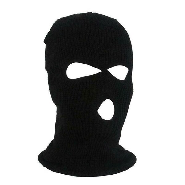 Thermal Heat Control Beanie 3 Holes Balaclava Snow Hat Winter Wool Black