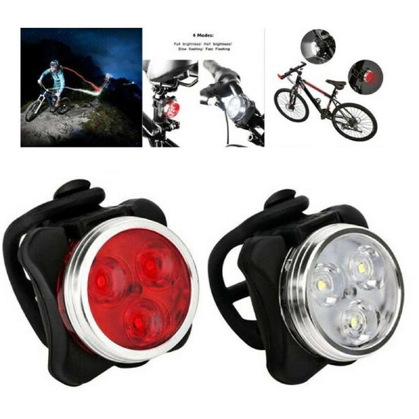2x USB Rechargeable Bicycle Bike Lights Waterproof Front Rear Tail Light Lamp