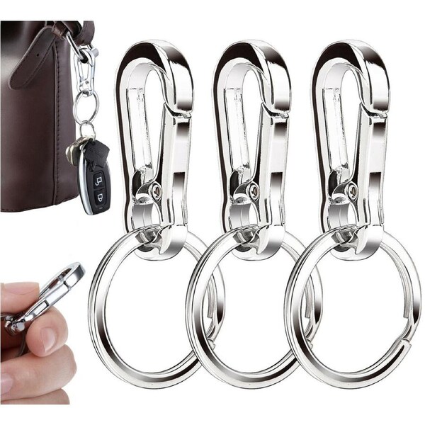 3x Stainless Steel Clasp Clips Hook Alloy Keychain Split Key Ring Durable