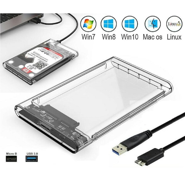 Transparent 2.5 inch USB 3.0 External Hard Drive HDD Enclosure Case SATA