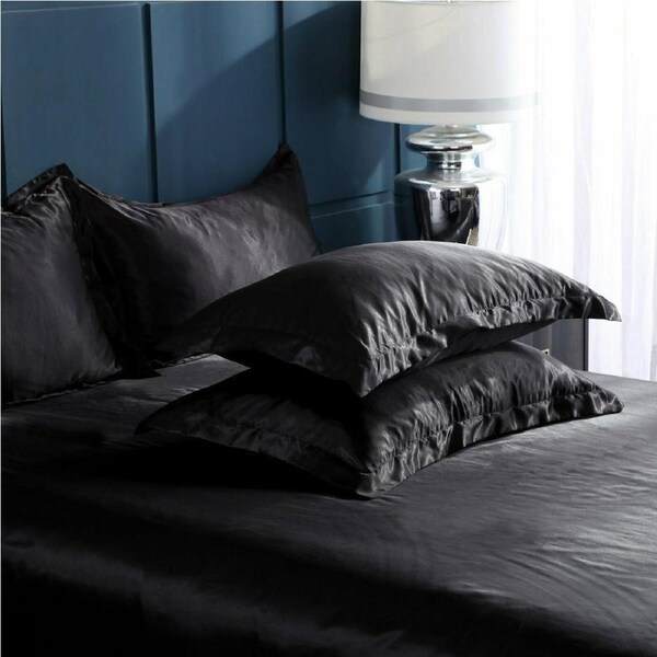 2x Black Satin Silk Pillow Cases Cushion Cover Pillowcase Home Decor Luxury 2022