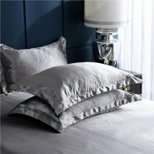 2x Silver Satin Silk Pillow Cases Cushion Cover Pillowcase Home Decor Luxury