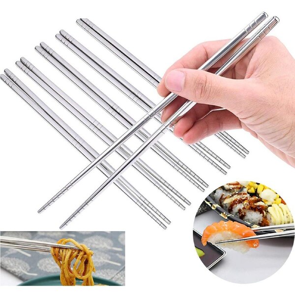 10 Pairs Stainless Steel Chopsticks Asian Japanese Metal Table Cutlery 23cm