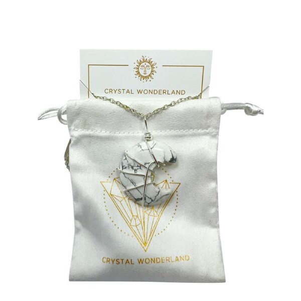 Howlite Half Moon Shape Pendant Necklace Silver Healing Polished Tumbled