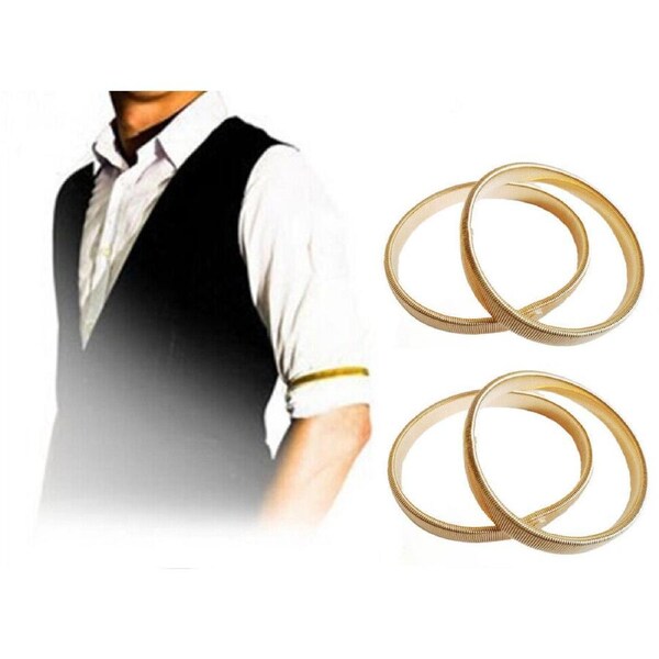 1 Pair Anti-Slip Shirt Sleeve Holder Fashion Elastic Armband Hold Up Garter Gold