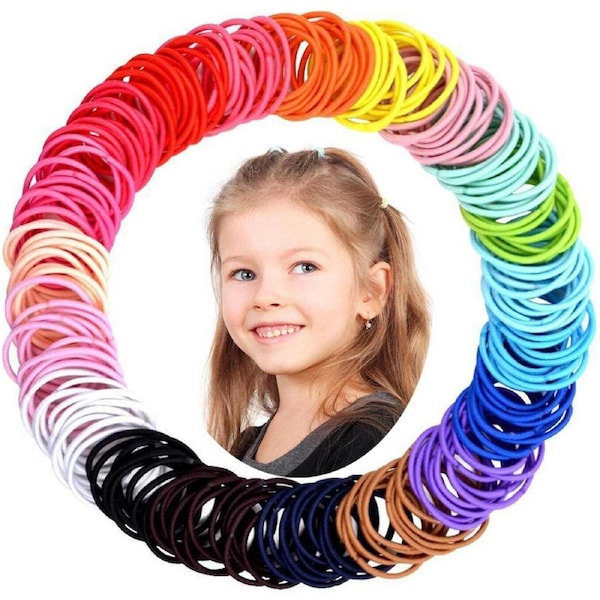100x Hair Ties Elastic Band Snagless Ponytail Tie School Bubbles Various Colours