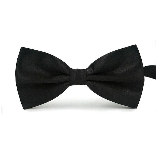 Mens Silk Satin Plain Tuxedo Solid Bow Tie Ties Wedding Bowtie Necktie Black