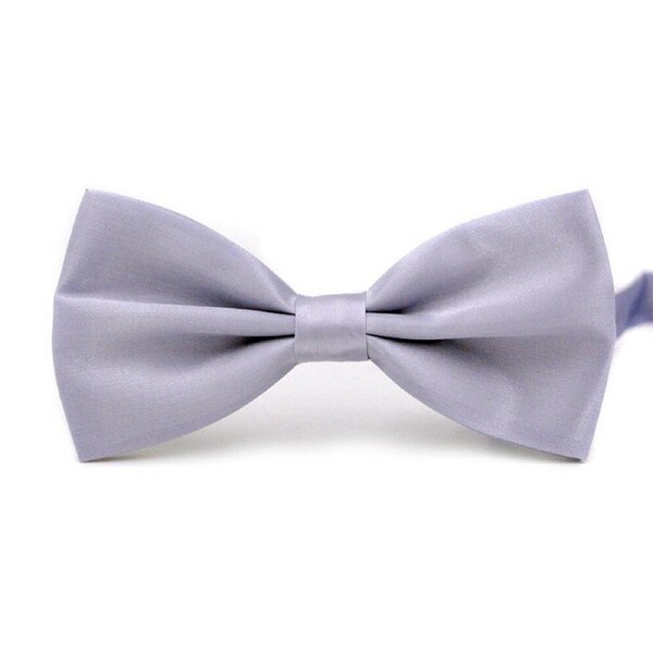 Mens Silk Satin Plain Tuxedo Solid Bow Tie Ties Wedding Necktie Silver