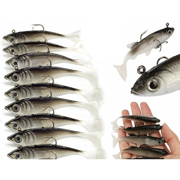 5Pcs Soft Plastic Lures Poddy Mullet Flathead Jig Head Barra Cod Fishing Tackle