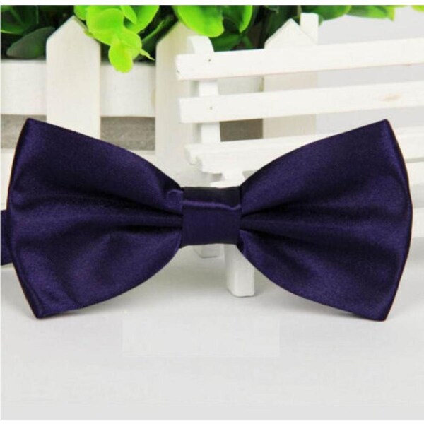 Mens Silk Satin Plain Tuxedo Solid Bow Tie Ties Wedding Necktie Dark Purple