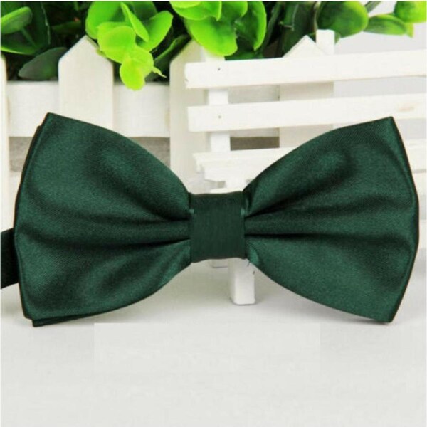 Mens Silk Satin Plain Tuxedo Solid Bow Tie Ties Wedding Necktie Dark Green