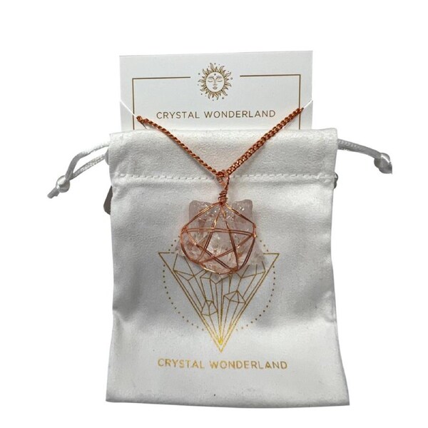 Clear Quartz Rough Star Shape Crystal Pendant Necklace Copper Healing