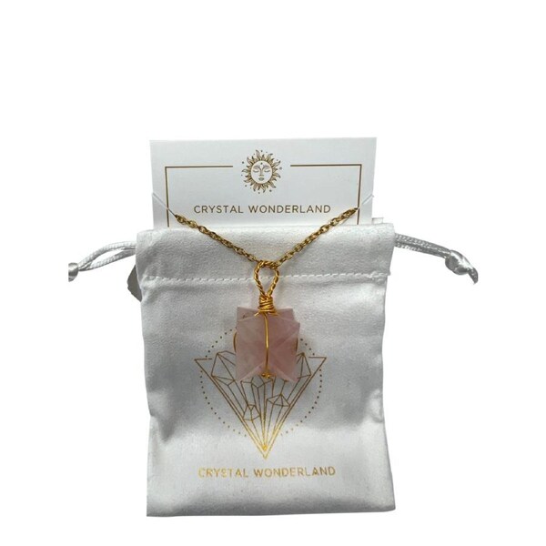 Rose Quartz Merkaba Crystal Pendant Necklace Gold Healing Crystal