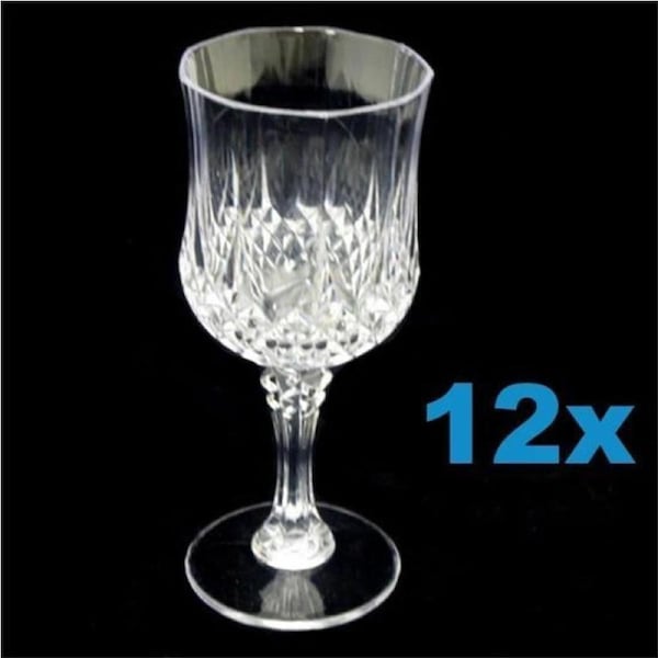 Set of 12 Wine Clear Plastic Reusable Drink Glass Party Elegant 210ml